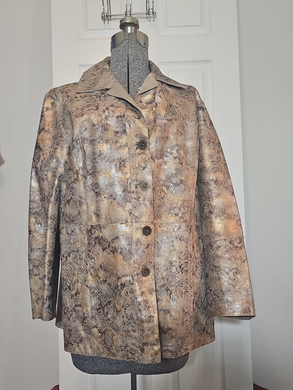 Chico's Snakeskin Print Reversible Leather Jacket Chicos Size 3 US Size XL
